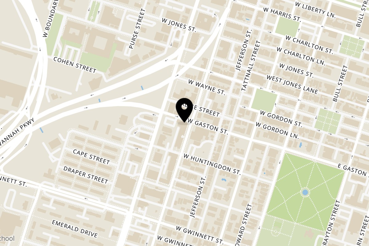 Map showing the location of Birria Spot on 501 Montgomery St in Savannah